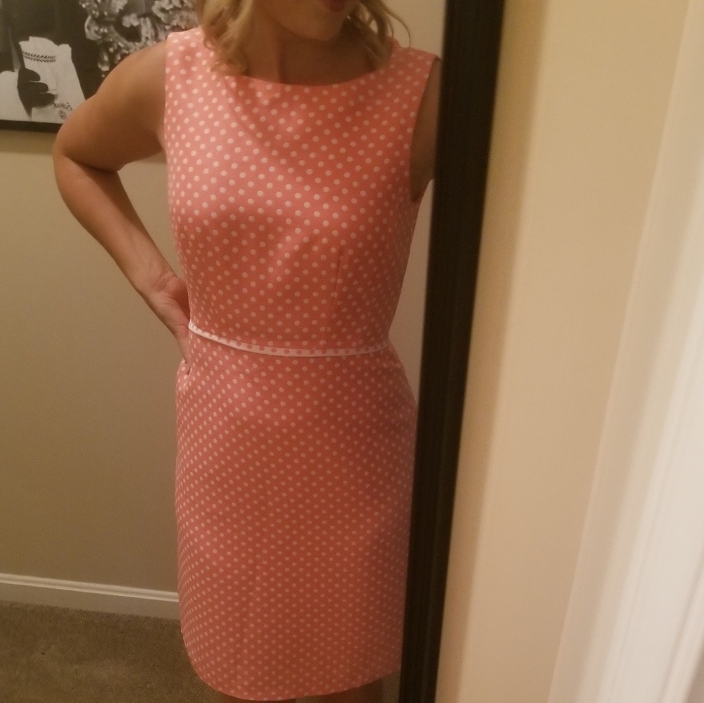 Tahari pink polka dot dress